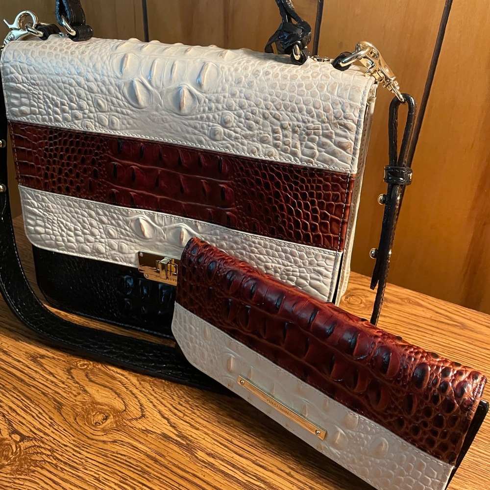 Brahmin Croc-Embossed Shoulder Bag and Matching Wallet